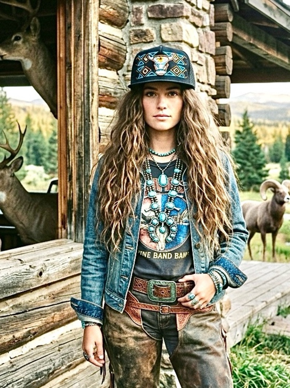 Tracker style Southwestern aztec HORN mesh back unisex baseball hat country vibe